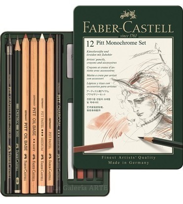 Estuche Metal 12 Lapices y Tizas FABER-CASTELL Pitt Monochrome Set - La  Galería del Arte
